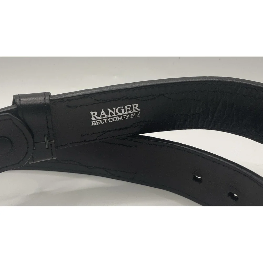 Ranger Belt Company Hand Tooled Black Leather Western Belt Men's Size 44 Braided